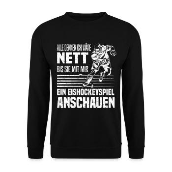 Eishockeyspiel Eishockey Hockey Eishockeyspieler - Unisex Pullover - Schwarz - Vorne - Alina (178cm) & Michal (187cm)