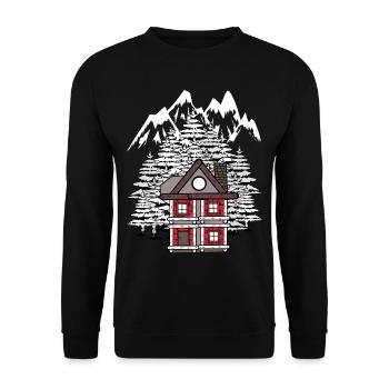Forest House Hut Winter Fir Trees Romantic - Unisex Sweatshirt - black - Front - Alina (178cm) & Michal (187cm)