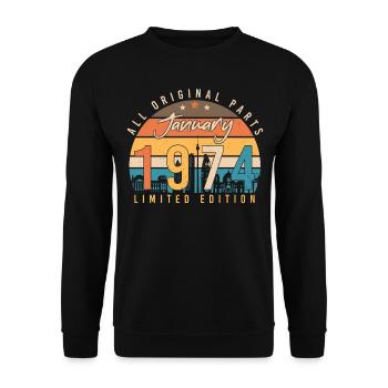 Janvier 1974 Original Vintage - Sweat-shirt Unisexe - noir - Devant - Alina (178cm) & Michal (187cm)