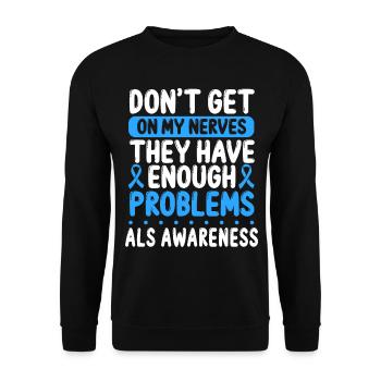 Blue ALS Ribbon Warrior Suvrivor ALS Awareness - Unisex Sweatshirt - black - Front - Alina (178cm) & Michal (187cm)