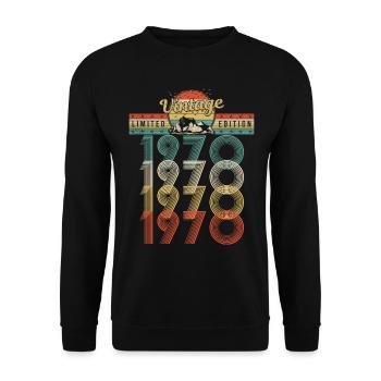 Anniversaire Né 1970 Millésime Année de naissance 1970 - Sweat-shirt Unisexe - noir - Devant - Alina (178cm) & Michal (187cm)