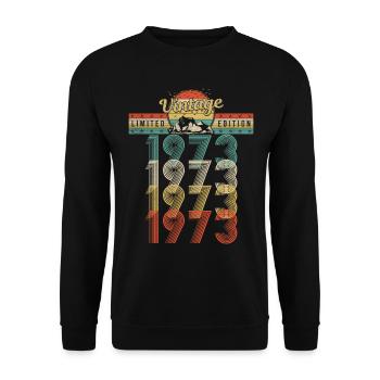 Anniversaire Né 1973 Millésime Année de naissance 1973 - Sweat-shirt Unisexe - noir - Devant - Alina (178cm) & Michal (187cm)