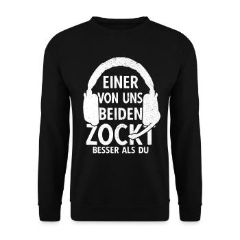 Gamer Gaming Zocker Zocken PC Headset Konsole - Unisex Pullover - Schwarz - Vorne - Alina (178cm) & Michal (187cm)