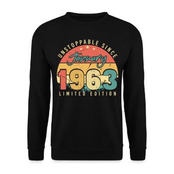 1963 Januar Retro Nicht Zu Stoppen - Unisex Pullover - Schwarz - Vorne - Alina (178cm) & Michal (187cm)