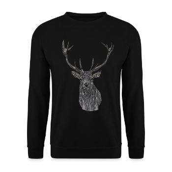 Hirsch Wapiti Hunts Animal Motif Imprint Animal Face - Unisex Sweatshirt - black - Front - Alina (178cm) & Michal (187cm)