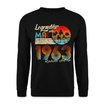 60. Geburtstag Mann 60 Legendär Seit Mai 1963 - Unisex Pullover - Schwarz - Vorne - Alina (178cm) & Michal (187cm)