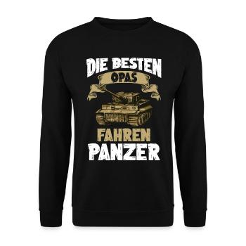 Opa Großvater Militär Panzer Fahrer - Unisex Pullover - Schwarz - Vorne - Alina (178cm) & Michal (187cm)
