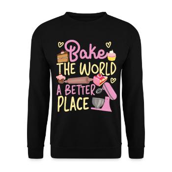 Bake Baking Beater Bake The World - Unisex Pullover - Schwarz - Vorne - Alina (178cm) & Michal (187cm)