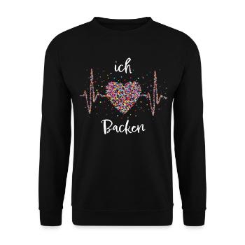 Backen Herzschlag Bäckerin Konditorin - Unisex Pullover - Schwarz - Vorne - Alina (178cm) & Michal (187cm)