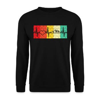 Berg Berge Herzschlag Retro - Unisex Pullover - Schwarz - Vorne - Alina (178cm) & Michal (187cm)