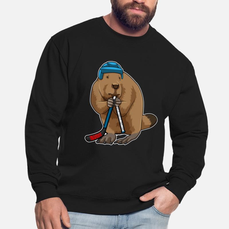 Biber beim Eishockey mit Eishockeyschläger Unisex Pullover