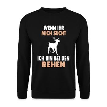 Wald Wildtier Reh - Unisex Pullover - Schwarz - Vorne - Alina (178cm) & Michal (187cm)