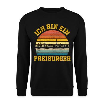 Stadt & Heimat | Freiburg - Ich bin Freiburger - Unisex Pullover - Schwarz - Vorne - Alina (178cm) & Michal (187cm)