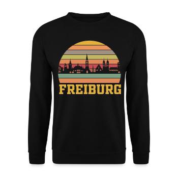 Freiburg | Freiburg Skyline Retro - Unisex Pullover - Schwarz - Vorne - Alina (178cm) & Michal (187cm)