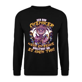Ich bin Chemiker wenn ich renne solltest du auch! - Unisex Pullover - Schwarz - Vorne - Alina (178cm) & Michal (187cm)