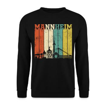 Retro Mannheim Skyline - Unisex Pullover - Schwarz - Vorne - Alina (178cm) & Michal (187cm)