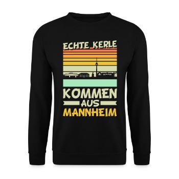 Lustige Mannheim Sprüche Stadt Liebe Heimat - Unisex Pullover - Schwarz - Vorne - Alina (178cm) & Michal (187cm)