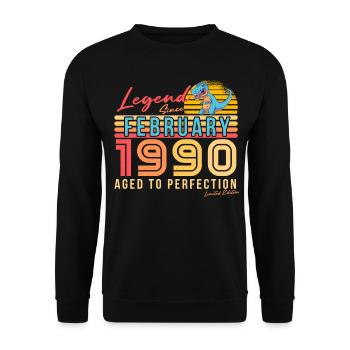 1990 Février Idée cadeau Dino Retro - Sweat-shirt Unisexe - noir - Devant - Alina (178cm) & Michal (187cm)