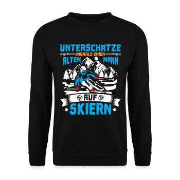 Skifahren Alter Mann auf Skiern - Unisex Pullover - Schwarz - Vorne - Alina (178cm) & Michal (187cm)
