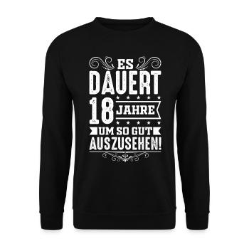 18. Geburtstag | 18 Jahre Volljährigkeit Geschenk - Unisex Pullover - Schwarz - Vorne - Alina (178cm) & Michal (187cm)
