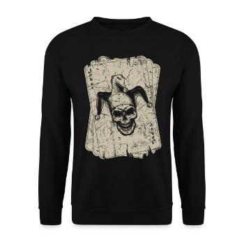 Poker-Karten-Spieler-Vintage-Joker-Karte - Unisex Pullover - Schwarz - Vorne - Alina (178cm) & Michal (187cm)