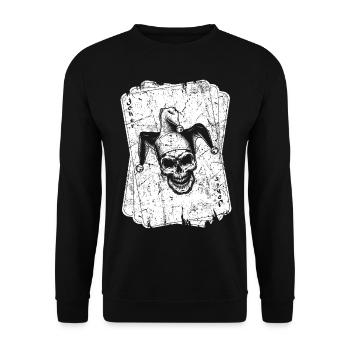 Poker-Karten-Spieler-Vintage-Joker-Karte - Unisex Pullover - Schwarz - Vorne - Alina (178cm) & Michal (187cm)