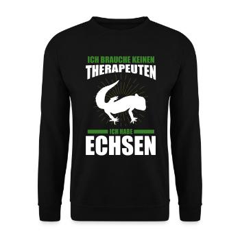 Ich brauche keine Therapeuten ich habe eine Echse - Unisex Pullover - Schwarz - Vorne - Alina (178cm) & Michal (187cm)
