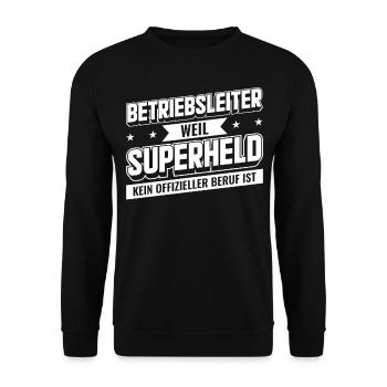 Beruf & Arbeit | Betriebsleiter Superheld - Unisex Pullover - Schwarz - Vorne - Alina (178cm) & Michal (187cm)