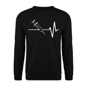 Spritze Mit EKG Linie - Unisex Pullover - Schwarz - Vorne - Alina (178cm) & Michal (187cm)