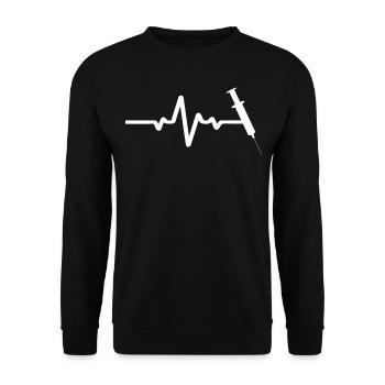 Spritze Auf EKG Linie - Unisex Pullover - Schwarz - Vorne - Alina (178cm) & Michal (187cm)