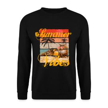 Summer Vibes cool Bengal cat on the beach - Unisex Sweatshirt - black - Front - Alina (178cm) & Michal (187cm)