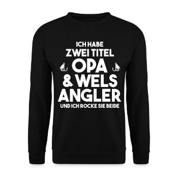 Angeln Opa Wels Angler - Unisex Pullover - Schwarz - Vorne - Alina (178cm) & Michal (187cm)
