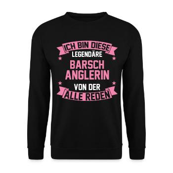 Angeln Angler Anglerin Barsch - Unisex Pullover - Schwarz - Vorne - Alina (178cm) & Michal (187cm)