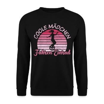 Einrad | Coole Mädchen fahren Einrad - Unisex Pullover - Schwarz - Vorne - Alina (178cm) & Michal (187cm)