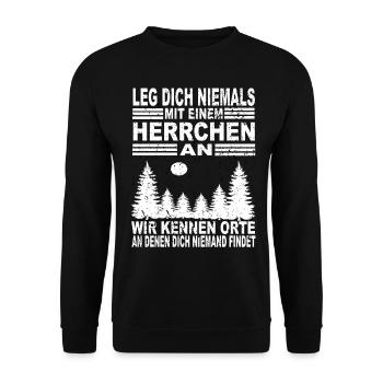 Leg Dich Niemals Mit Einem Herrchen an - Unisex Pullover - Schwarz - Vorne - Alina (178cm) & Michal (187cm)