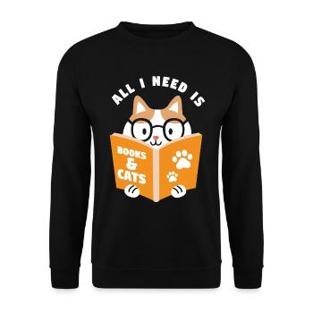 All I Need Is Books & Cats Book - Unisex Pullover - Schwarz - Vorne - Alina (178cm) & Michal (187cm)