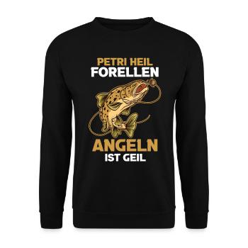 Angeln Angler Petri Heil Forellen Fischer - Unisex Pullover - Schwarz - Vorne - Alina (178cm) & Michal (187cm)