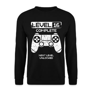 16. Geburtstag 16 Jahre Gamer Level Complete - Unisex Pullover - Schwarz - Vorne - Alina (178cm) & Michal (187cm)
