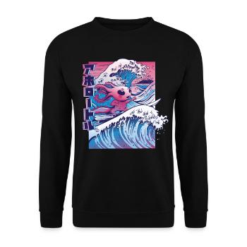Axolotl Surfing Vaporwave Japan Wave - Unisex Sweatshirt - black - Front - Alina (178cm) & Michal (187cm)