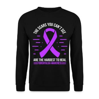 Fibromyalgia Survivor Purple Fibromyalgia Ribbon - Unisex Sweatshirt - black - Front - Alina (178cm) & Michal (187cm)