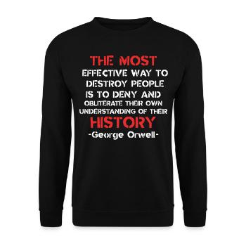 Orwell-Zitat - Geschichte & Kontrollbewusstsein, Design - Unisex Pullover - Schwarz - Vorne - Alina (178cm) & Michal (187cm)