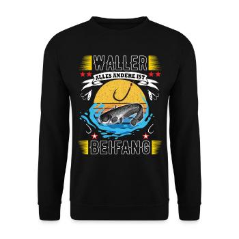 Zielfisch Wels - Waller, alles andere ist Beifang - Unisex Pullover - Schwarz - Vorne - Alina (178cm) & Michal (187cm)