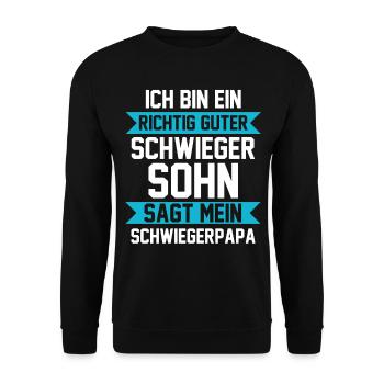 Schwiegersohn - Unisex Pullover - Schwarz - Vorne - Alina (178cm) & Michal (187cm)