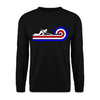 Retro Curling Design with Curler Silhouette - Unisex Pullover - Schwarz - Vorne - Alina (178cm) & Michal (187cm)