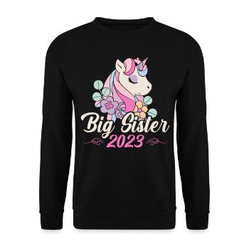 Big Sister 23 Einhorn Big Sis 23 - Unisex Pullover - Schwarz - Vorne - Alina (178cm) & Michal (187cm)
