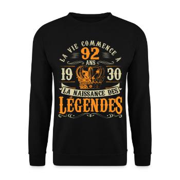 Anniv 92 ans Anniversaire 1930 - Sweat-shirt Unisexe - noir - Devant - Alina (178cm) & Michal (187cm)