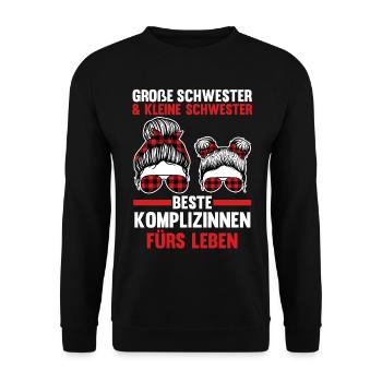 Ich bin die Kleine Schwester das macht mich zum Bo - Unisex Pullover - Schwarz - Vorne - Alina (178cm) & Michal (187cm)