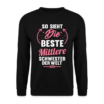 Beste mittlere Schwester der Welt - Unisex Pullover - Schwarz - Vorne - Alina (178cm) & Michal (187cm)