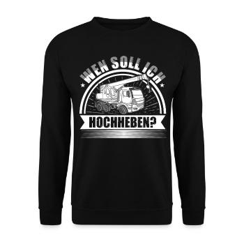 Wen soll ich hochheben Kran - Unisex Pullover - Schwarz - Vorne - Alina (178cm) & Michal (187cm)