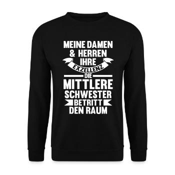 Schwestern Mittlere Schwester - Unisex Pullover - Schwarz - Vorne - Alina (178cm) & Michal (187cm)